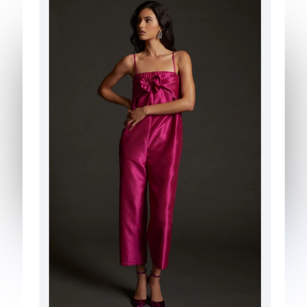 Anthropologie Hutch Satin Bow Tie Jumpsuit Pink Formal size Medium